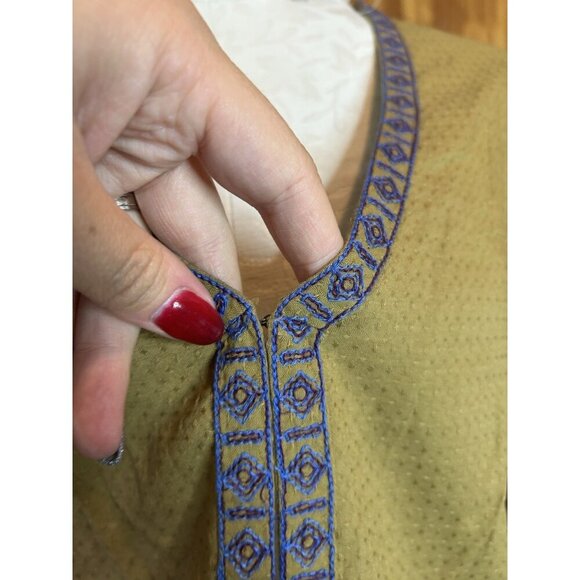 LOGO Lavish by Lori Goldstein Woven Cardigan with Embroidery NWOT Golden Sz M - Picture 5 of 11